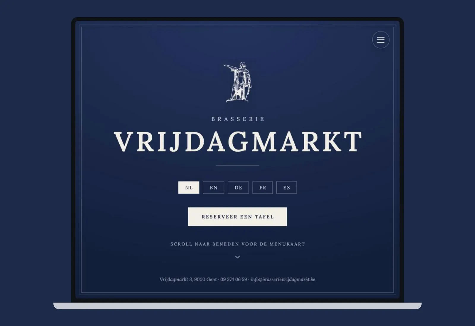 Homepage van brasserievrijdagmarkt.be op een laptop
