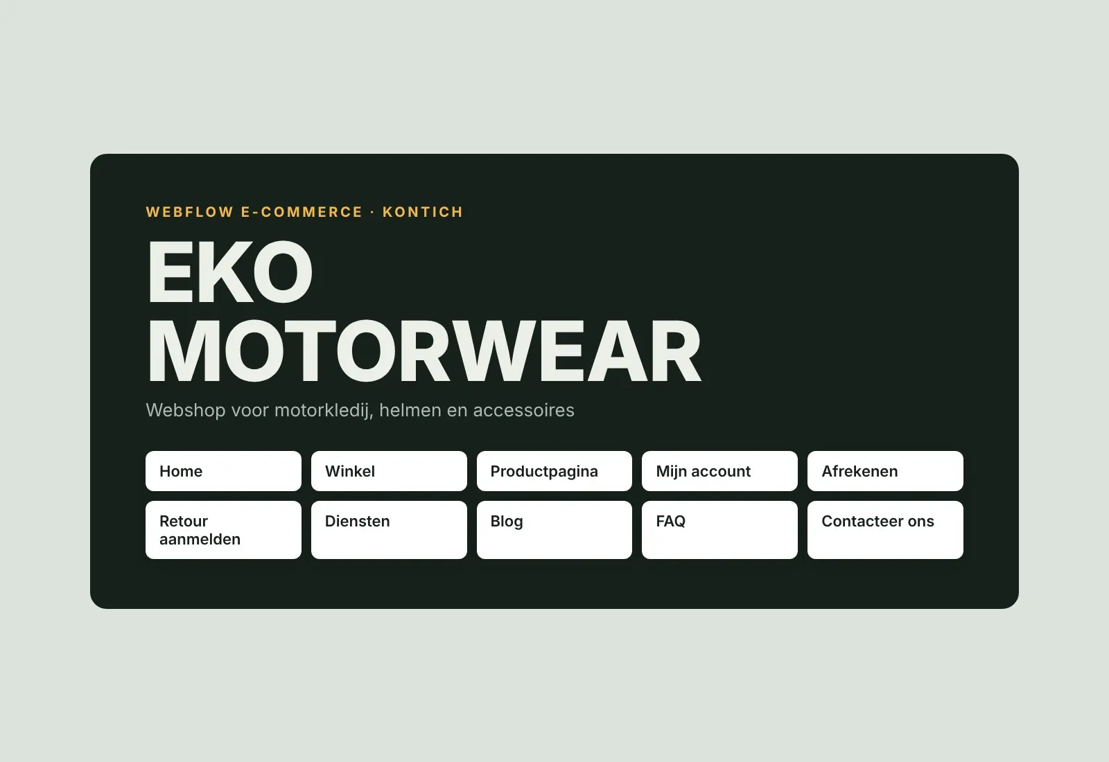 Overzicht van de pagina’s van de EKO Motorwear-webshop