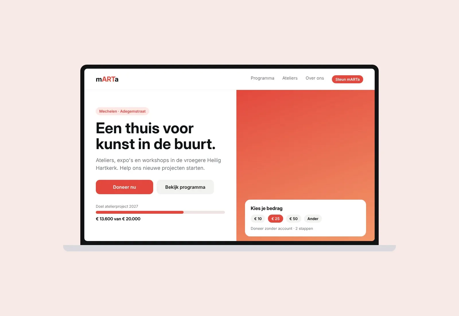 mARTa: homepage met donatieblok